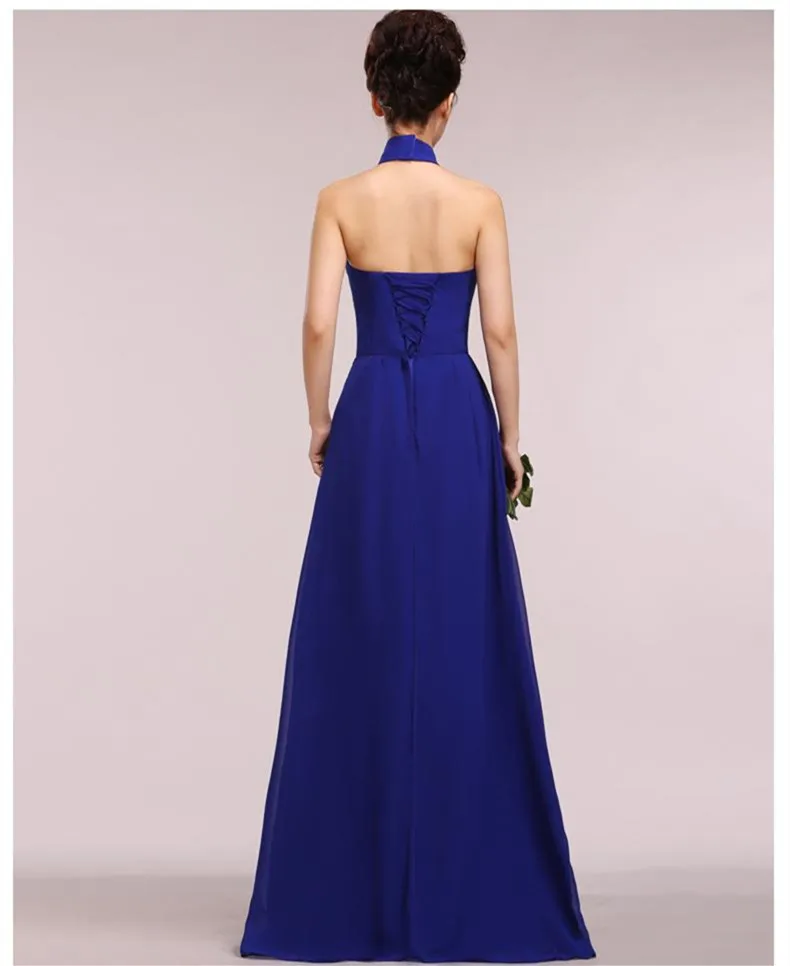 Длинное шифоновое платье подружки невесты облегающее вечернее с лямкой на шее