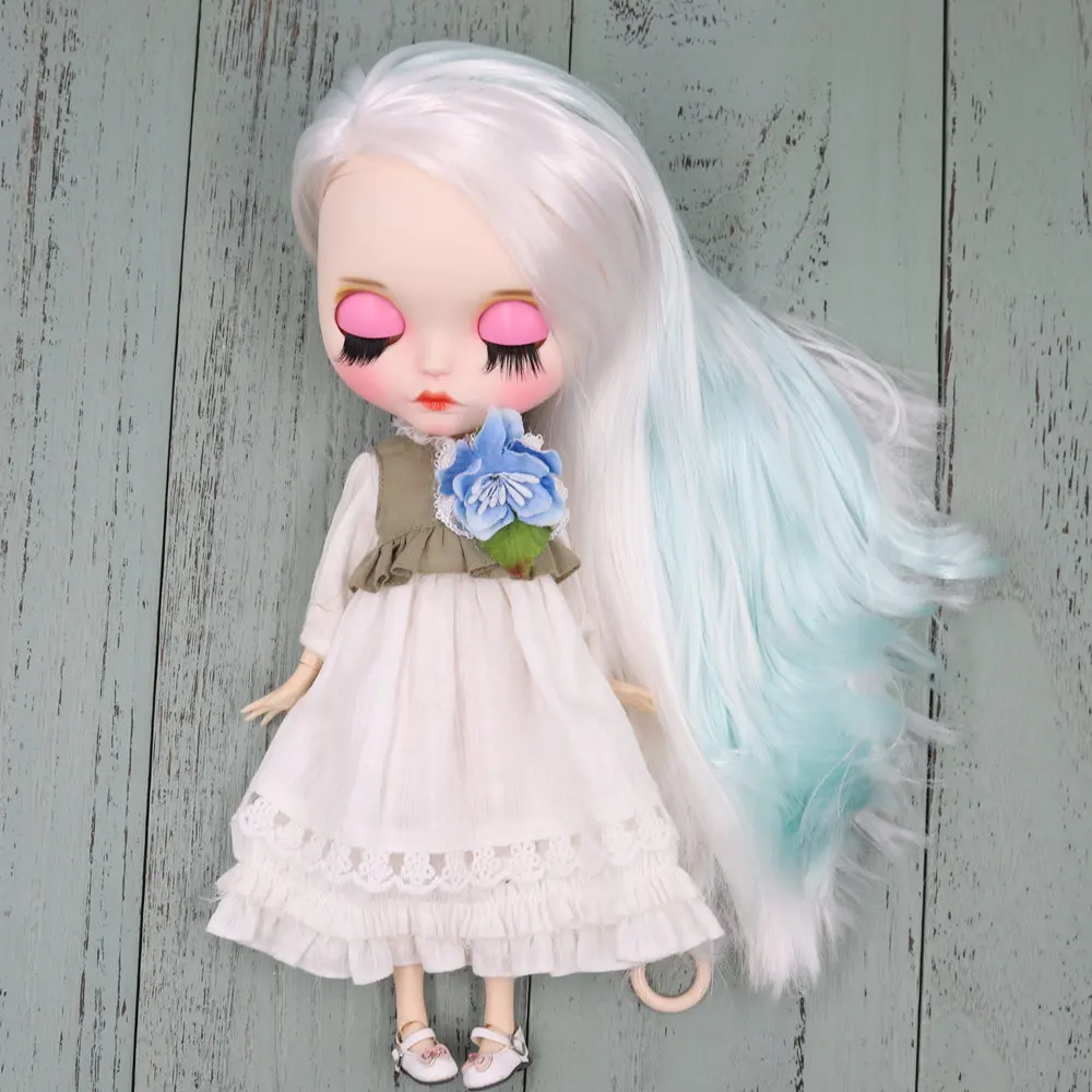 Кукла Blyth ICY DBS для серии № BL6909/136 детская голубая белая волосы цвет резных губ под