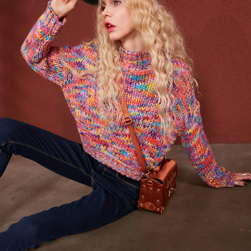 2021 Autumn Winter Plus Size Women Sweater New Fashion Loose Casual Warm High Collar Short Paragraph Ladies Sweaters Female L743 | Женская