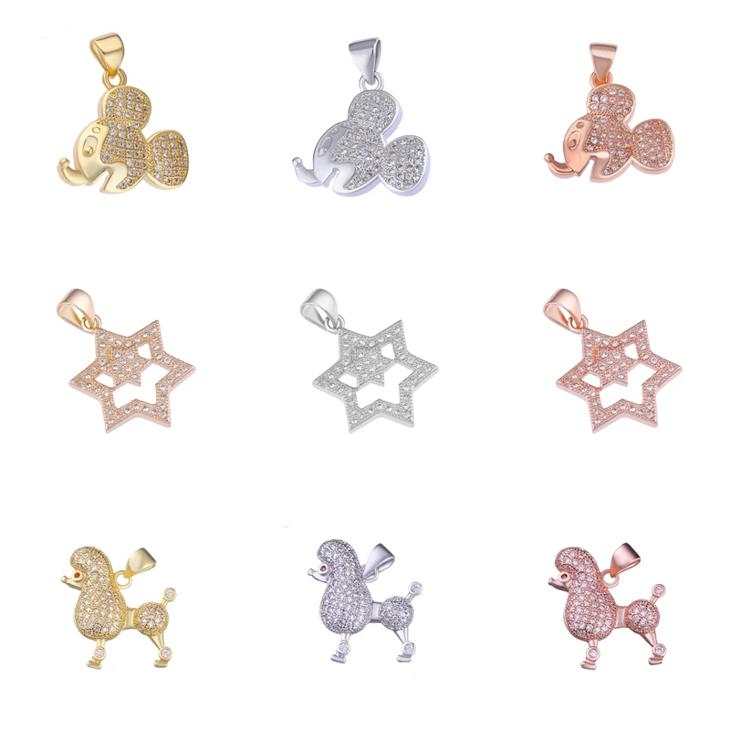 

Juya DIY Sorority Charm Jewelry Making Accessories Micro Pave Cubic Zirconia Star of David Poodle Dog Charm Pendants Supplies
