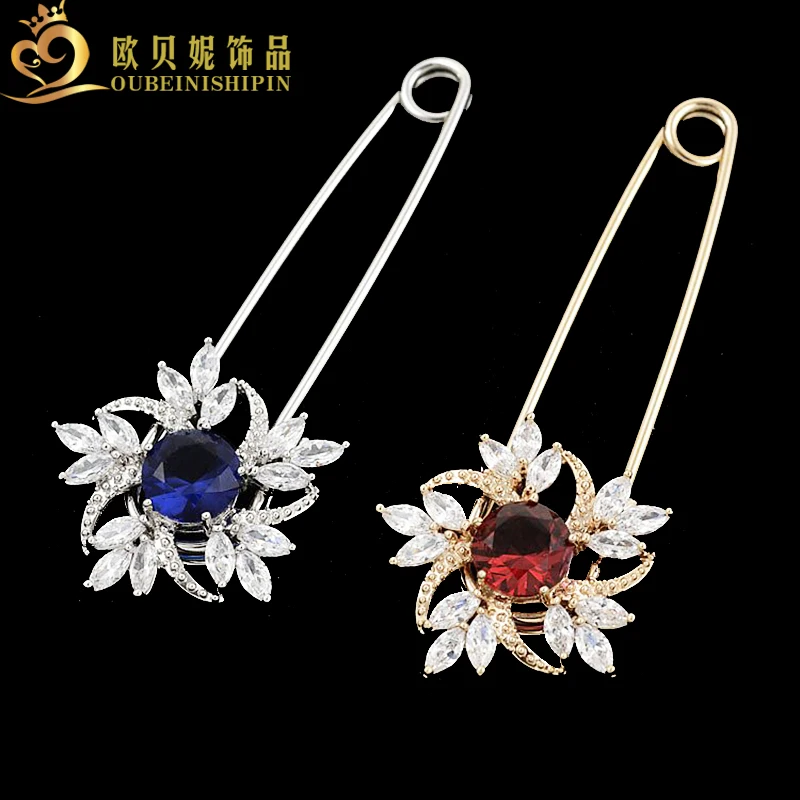 OBN модные большие цветные цветы из фианита декоративные безопасные заколки