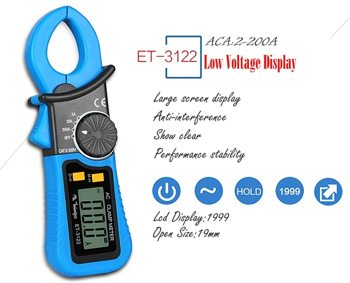 Цифровой мультиметр-зажим MINIPA ET-3120/ET-3122/ET-3320, мультиметр, мини-клещи