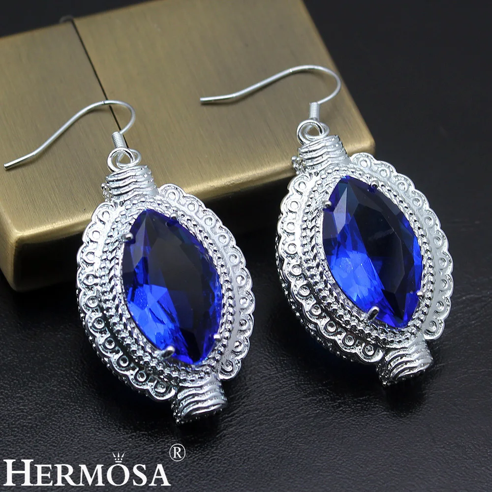 Большая Акция синие топаз ювелирные изделия в форме глаз серьги из стерлингового