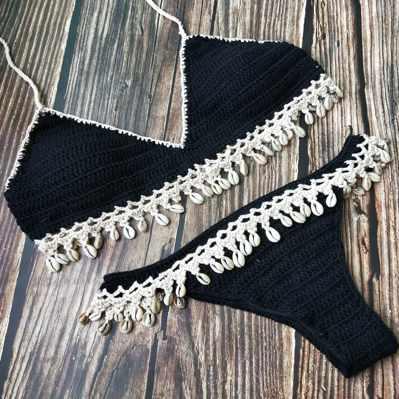 2019 однотонный комплект с вязаным купальником оболочки бикини бразильские узлами