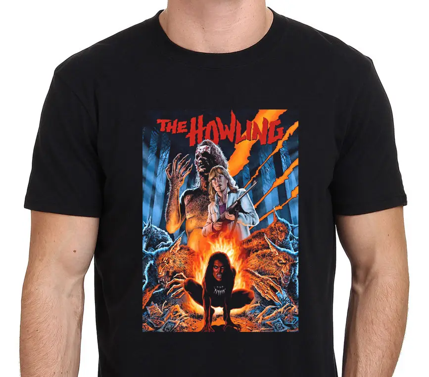 2017 Мужская Летняя Мода Вой Werewolf Ужасов 80 Х Фильм Плакат Напечатаны Футболки О