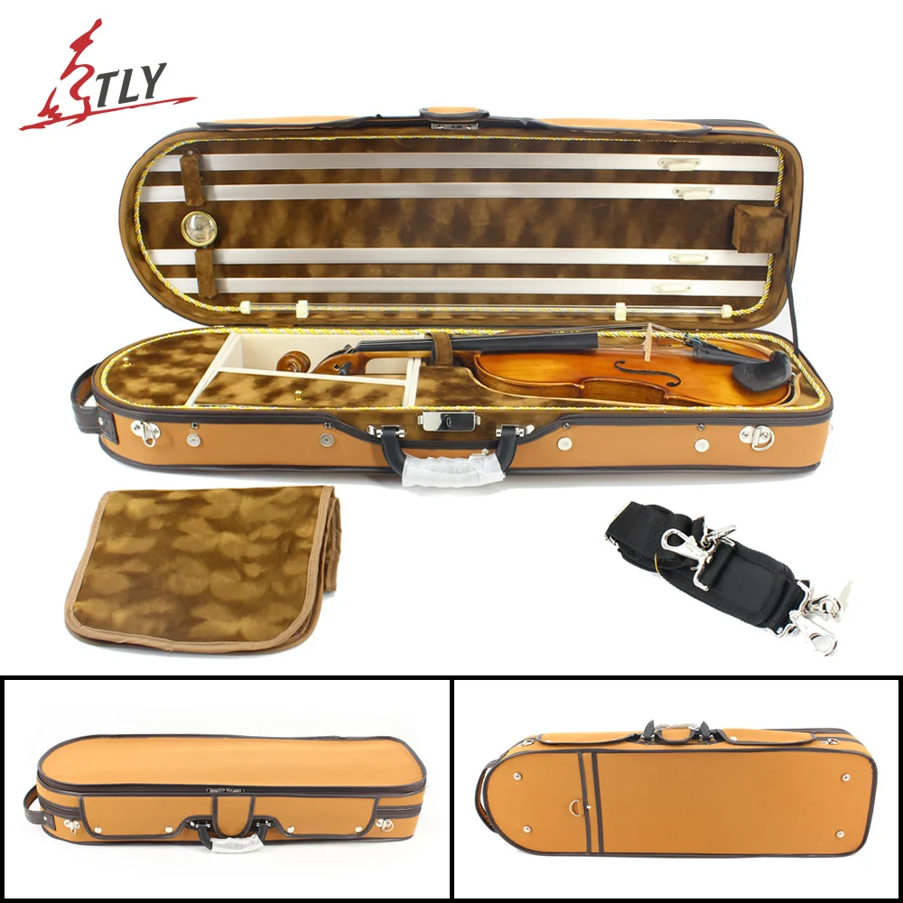 Plywood & Nubuck Leather Rectangle Full Size Violin Case Big Storage Space 4/4 Violino Case Hygrometer Belt  - buy with discount