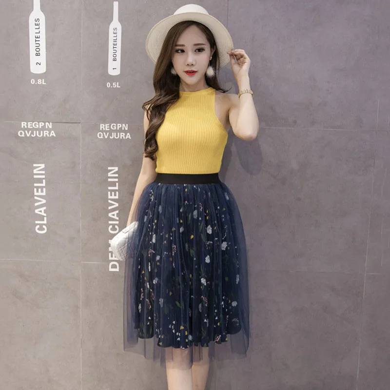 Корейская Версия Ретро Высокой Талии Свежий Бальное платье Юбки Шифон Чистая