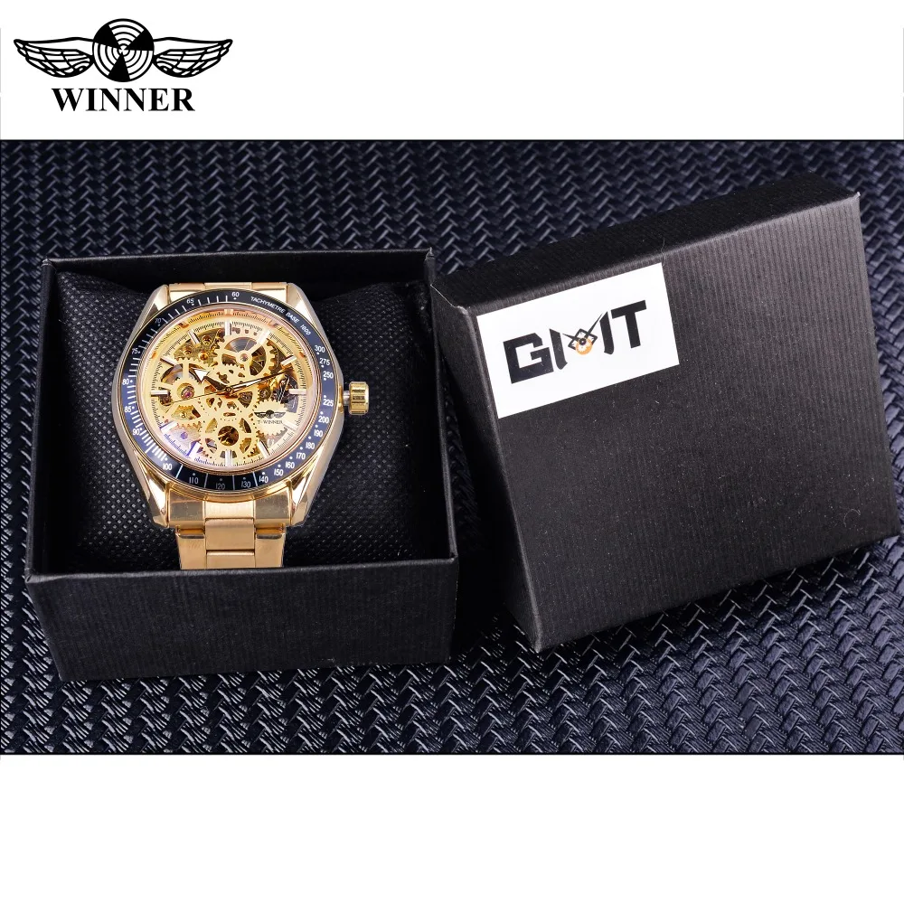 Winner 2019 Steampunk Men's Automatic Wrist Watches Top Brand Luxury Sport Clock Waterproof Golden Stainless Steel Design | Наручные