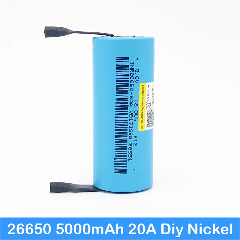 Батарея 26650 5000 мАч с DIY никель Новый Li-ion 3 7 v аккумуляторная батарея для фонарика 20A