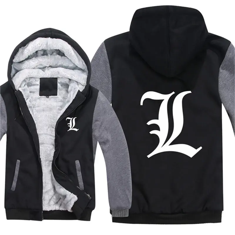2019 зима молния с капюшоном аниме Death Note куртка унисекс повседневное шерсть флис