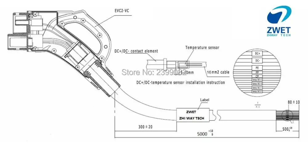ZWET IEC 62196 Тип 2 CCS штекер с кабелями 5 м DC 200A/600 в европейский рынок CE 200A CCS адаптер Тип 2 штекер