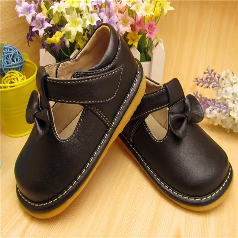 Spring Autumn Baby Shoes Girl Squeaky Black Butterfly-knot Leather |