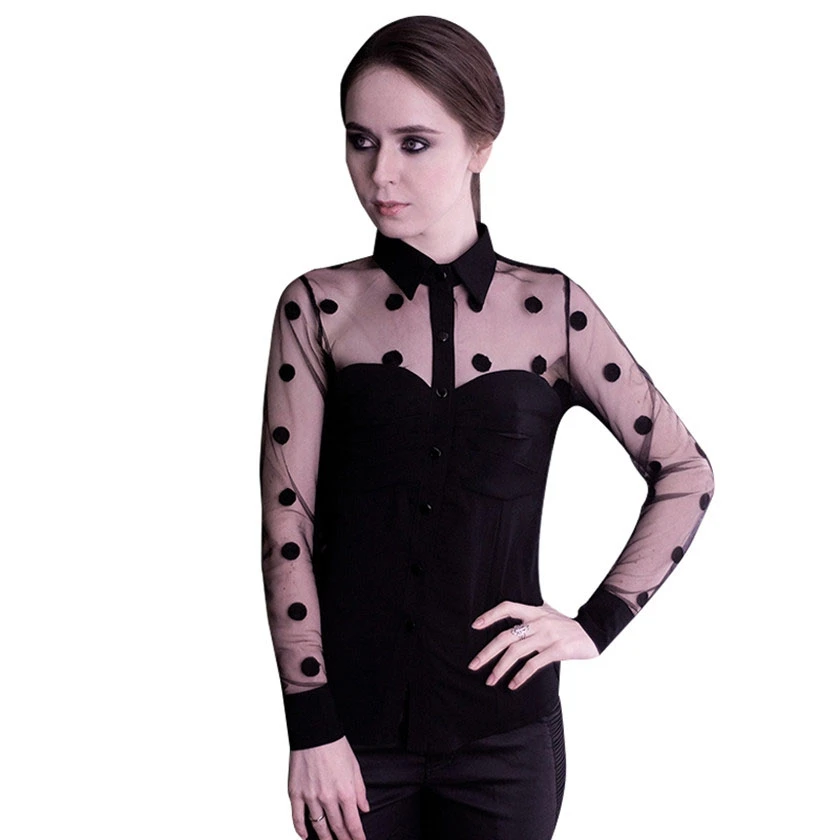 Женская сетчатая блузка в горошек Add XXL винтажная стиле пэчворк с длинными