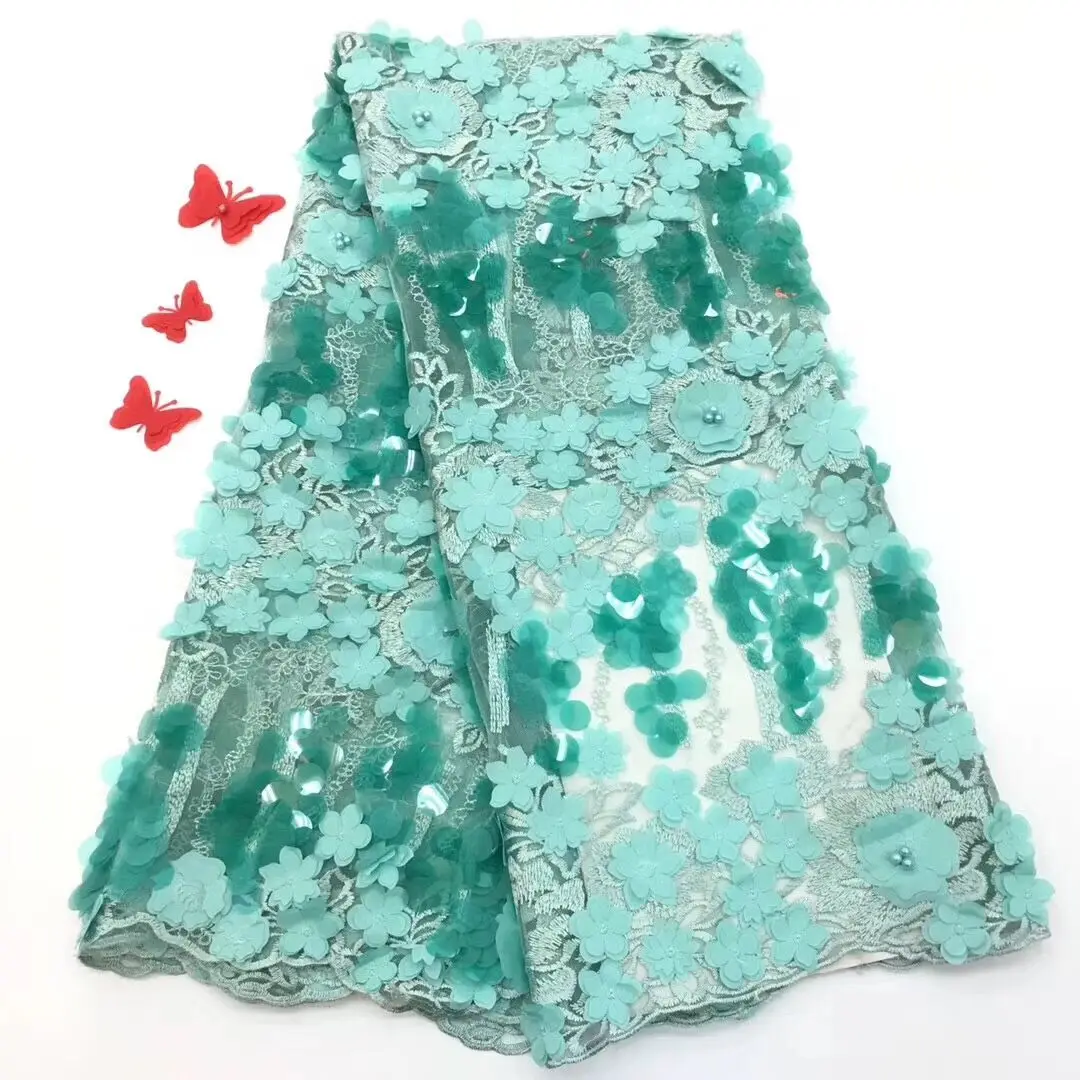 

2018 High Quality French 3D Tulle Beaded African Lace Fabric Sequins Embroidered Nigerian Lace Fabrics For Wowen Dress DF18-B12