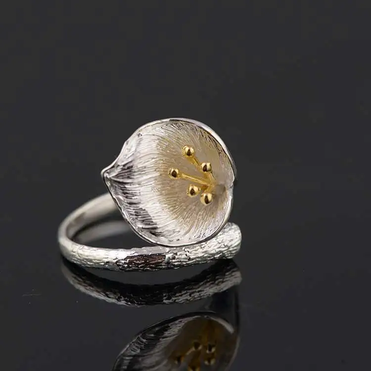 FNJ 925 Серебряное кольцо в форме цветка, новая мода, настоящее Серебро S925 пробы, тайское серебро, кольца для женщин, ювелирное изделие, регулируемый размер