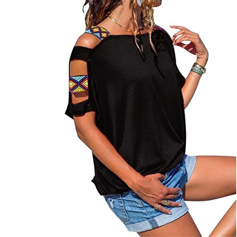

Women Cold Shoulder Hollow Sleeve T-Shirts Tops for Summer XRQ88