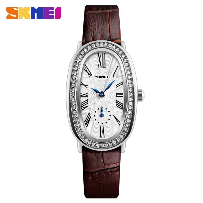 Silver Brown SKMEI женские часы брендовые роскошные кожаные кварцевые наручные часы для женщин модные часы для женщин Relogio Feminino Montre Femme - Цвет: Silver Brown