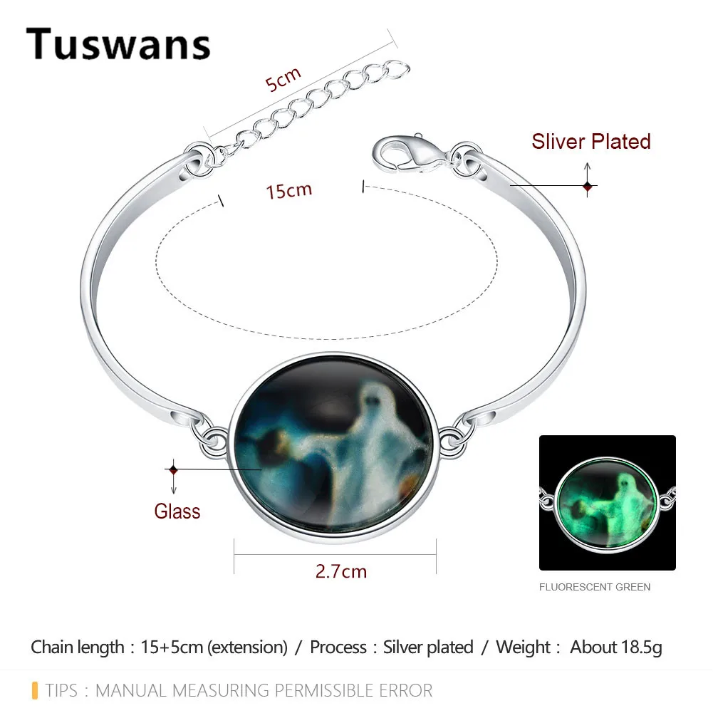 Женский/мужской серебристый браслет с подвеской в виде светящегося призрака |
