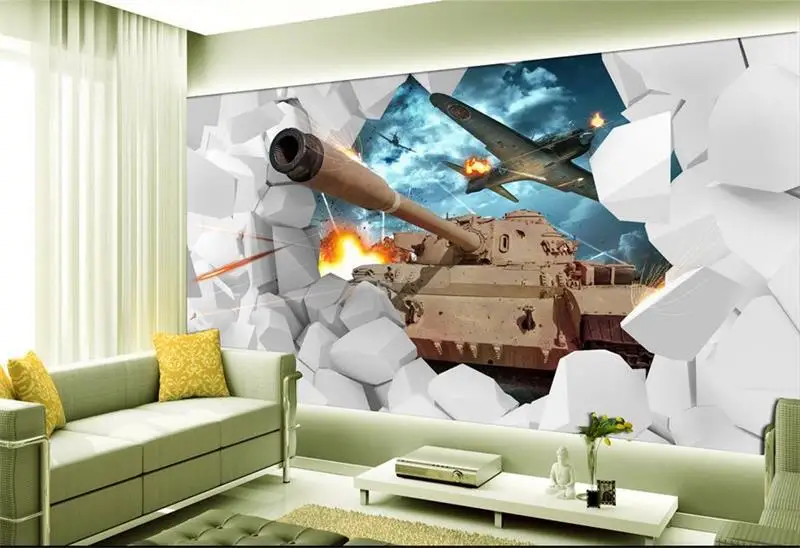 3d обои для комнаты на заказ фотообои нетканые настенные стикеры 3D танк самолет