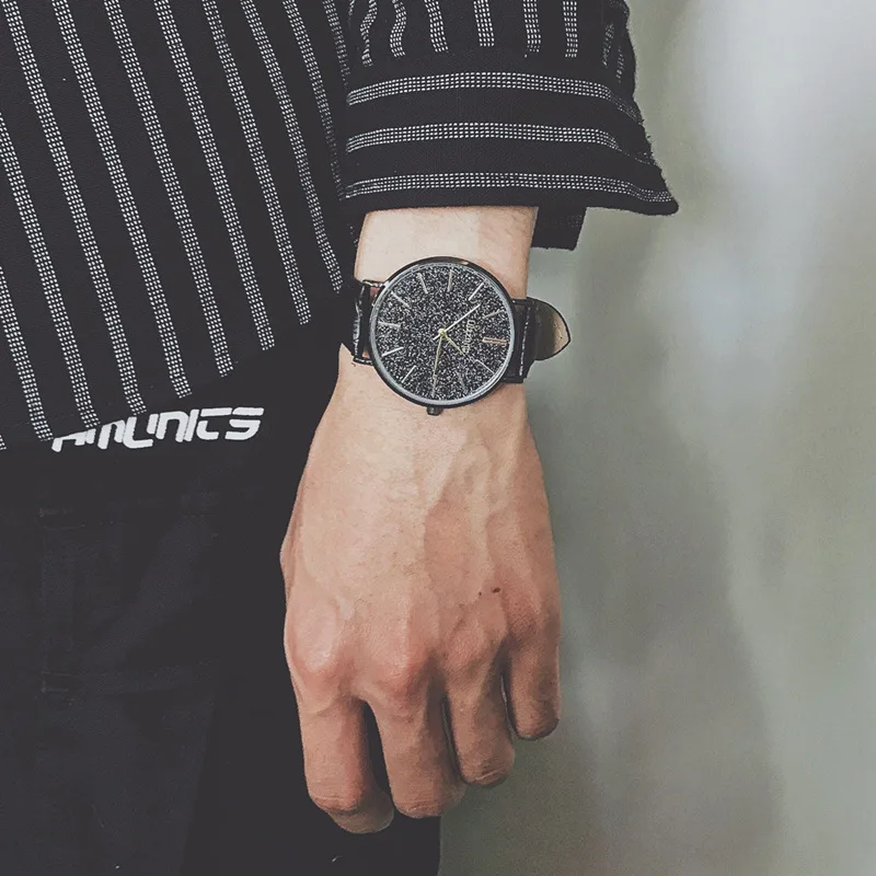 Simple Fashion Watch Man Sturry Bling Men's Quartz Watches Metal Mesh Leather Magnet Magnetic Force Creative Male Dress | Наручные