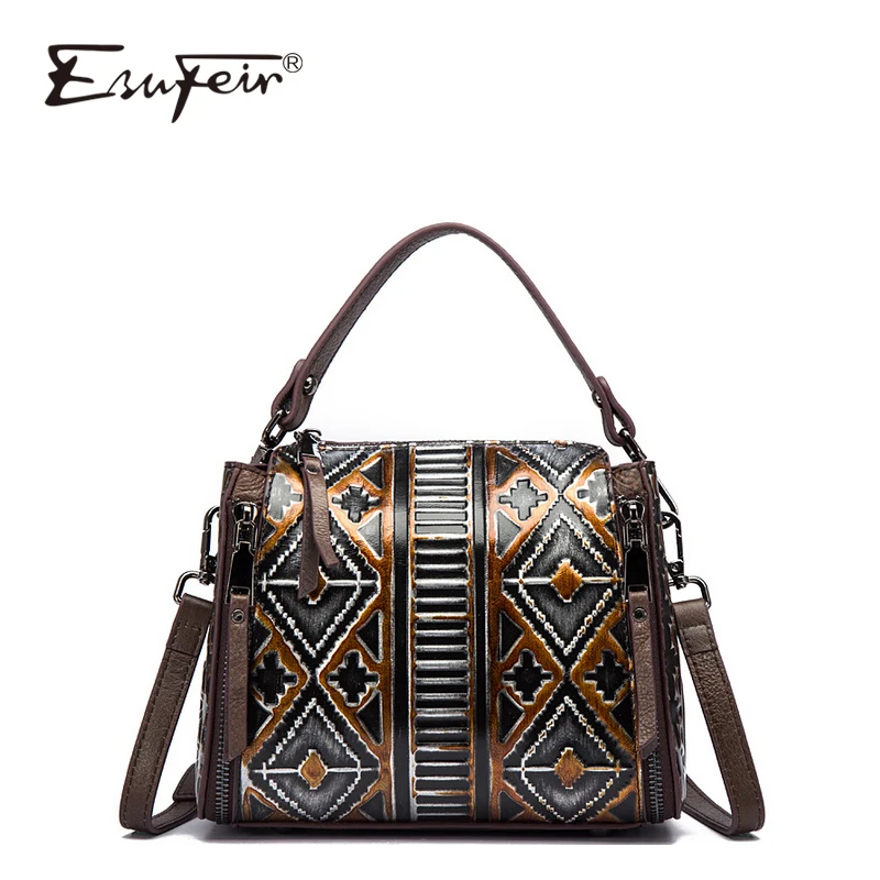 Женская сумка мессенджер из натуральной кожи с рельефным тиснением|Сумки