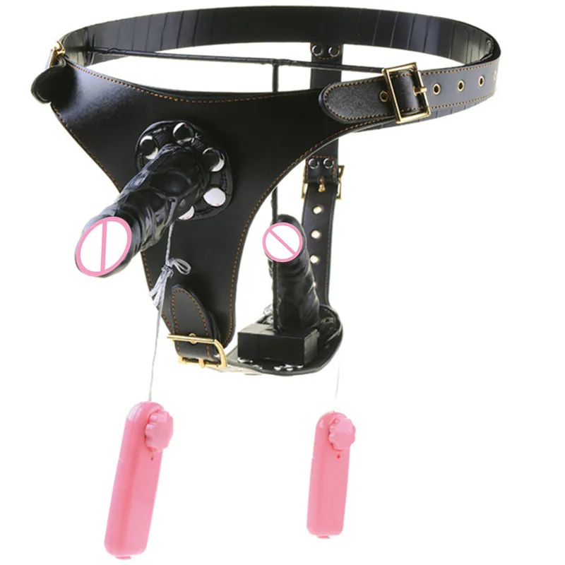 Ремень для дилдо со съемными вибрационными анальными фаллоимитаторами кожаные