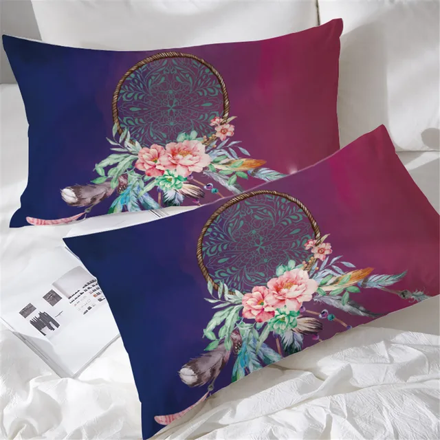 BlessLiving Big Dreamcatcher Pillow Case Bohemian Feather and Flower Sleeping Pillow Covers Ethic Decorative Pillowcase 2-Piece 6
