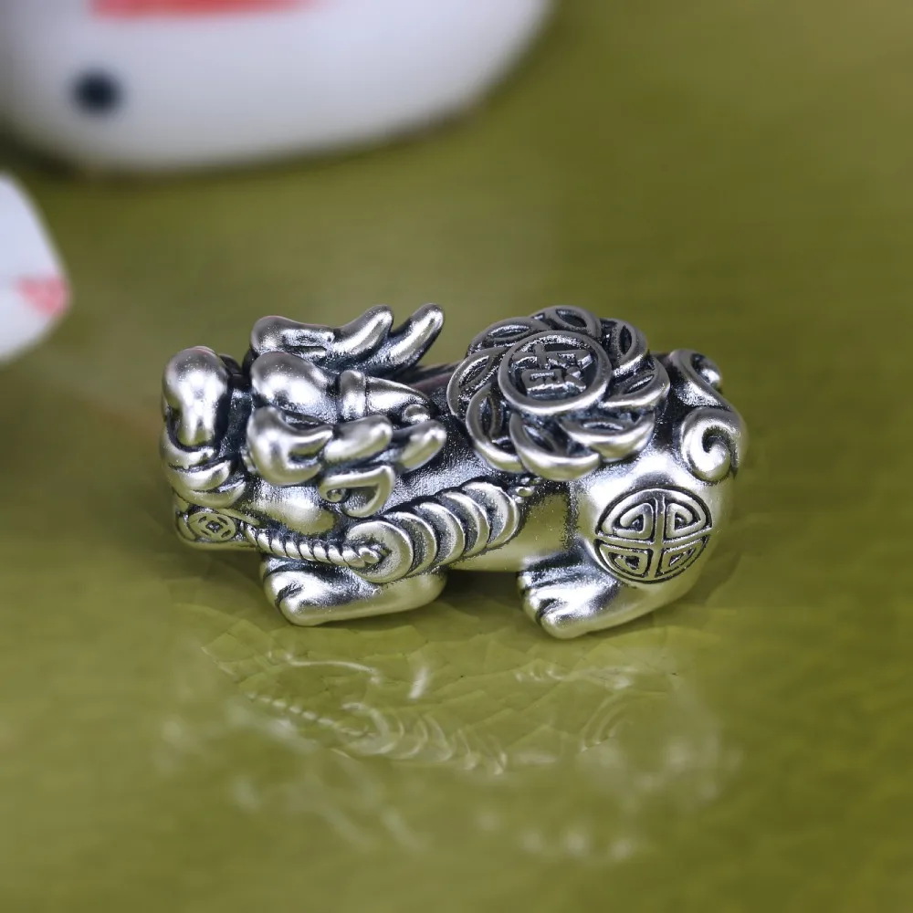 3D 999 серебряные бусины Fengshui Pixiu из твердого чистого серебра Lucky Beast ювелирные бусины DIY браслет Piyao бусины мощные для богатства
