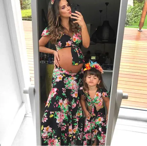 Одежда с цветочным принтом для мамы и дочки летняя одежда беременных девочек