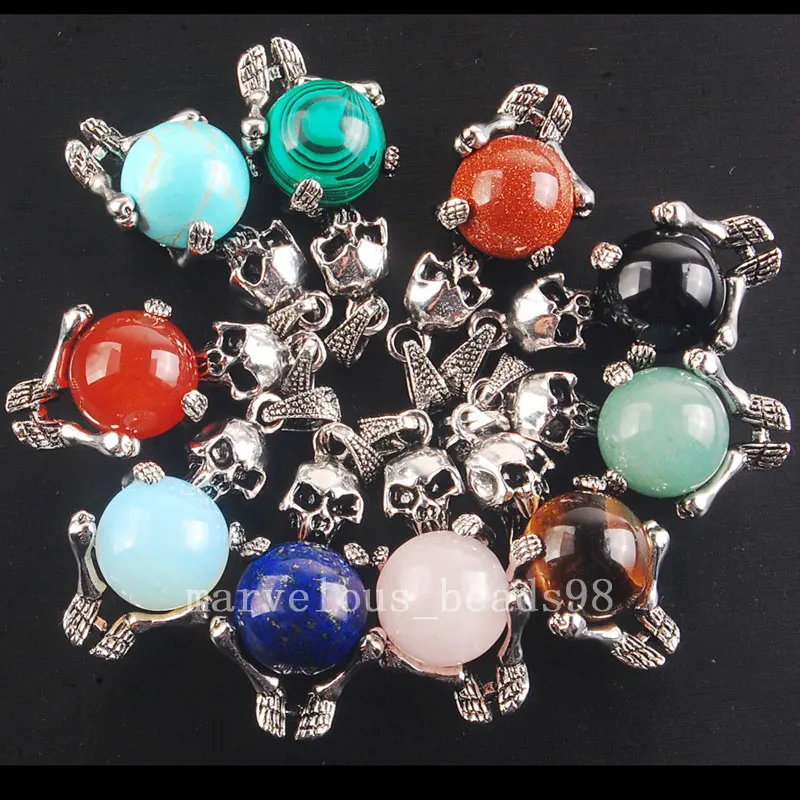 Красивые украшения 18x40 мм смешанный камень круглый шар череп ожерелье с
