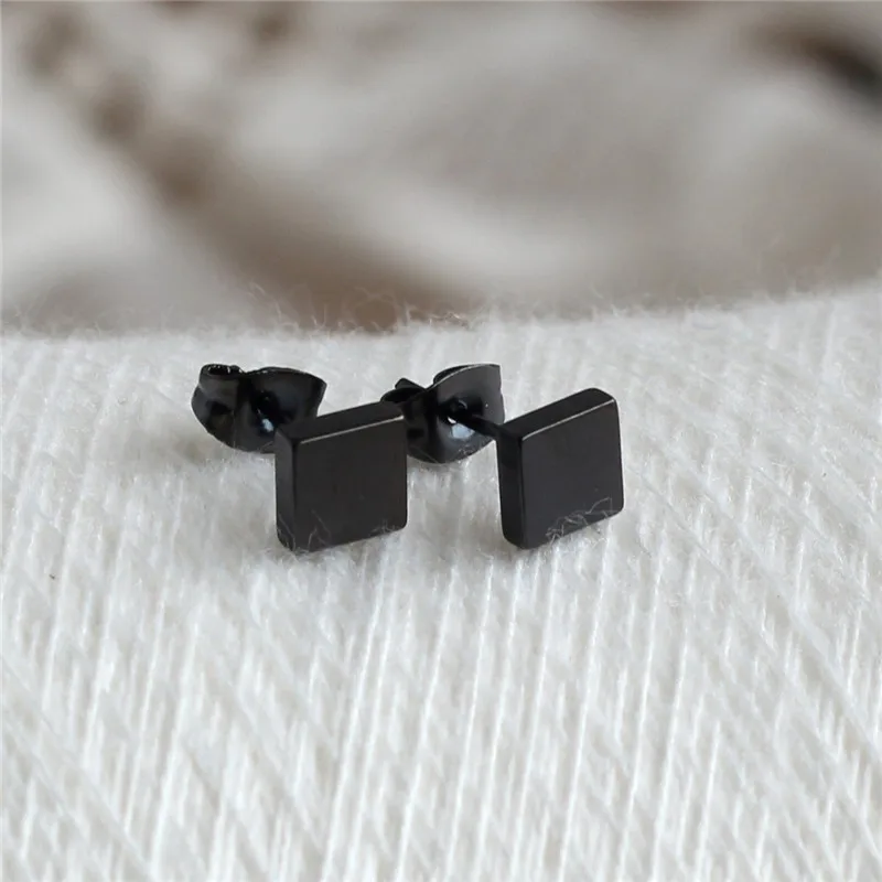 

Titanium Black Squre Stud Earrings 316L Stainless Steel Jewelry Allergy Free No Fade IP Plating 6mm