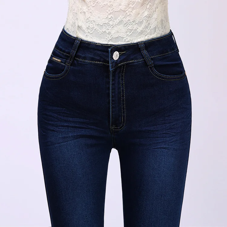 Женские джинсовые брюки со средней талией синие Стрейчевые для мам большого