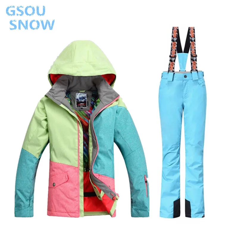 Gsou snow 10K для женщин s куртка лыжный костюм Походный для верховой езды лыжный спорт водонепроницаемый 10000 ветрозащитный сноуборд супер теплые костюмы