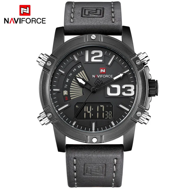 Топ люксовый бренд NAVIFORCE мужские спортивные часы мужские кожаные кварцевые аналоговые светодиодный часы мужские военные наручные часы Relogio Masculino