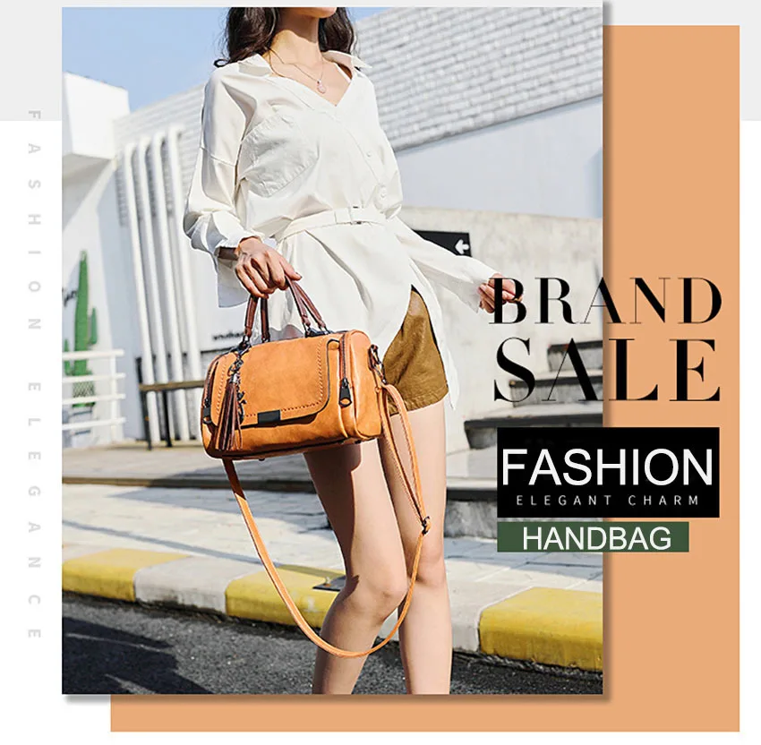 Zipper Crossbody Bags For Women New Vintage Ladies Leather Handbags Women Bags Designer Tassel Shoulder Bag Female