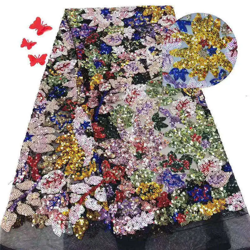 

Embroidery Leaves Pattern Lace with Sequins Hot Sale African French Tulle Mesh Lace Fabric Sequins Lace Fabric for Bridal