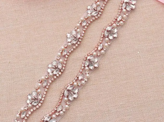 rhinestone appliques MissRDress Стразы жемчуг свадебный пояс розовое золото Кристалл Свадебный Пояс алмазный пояс для свадебного платья свадебное украшение JK810 - Цвет: rhinestone appliques