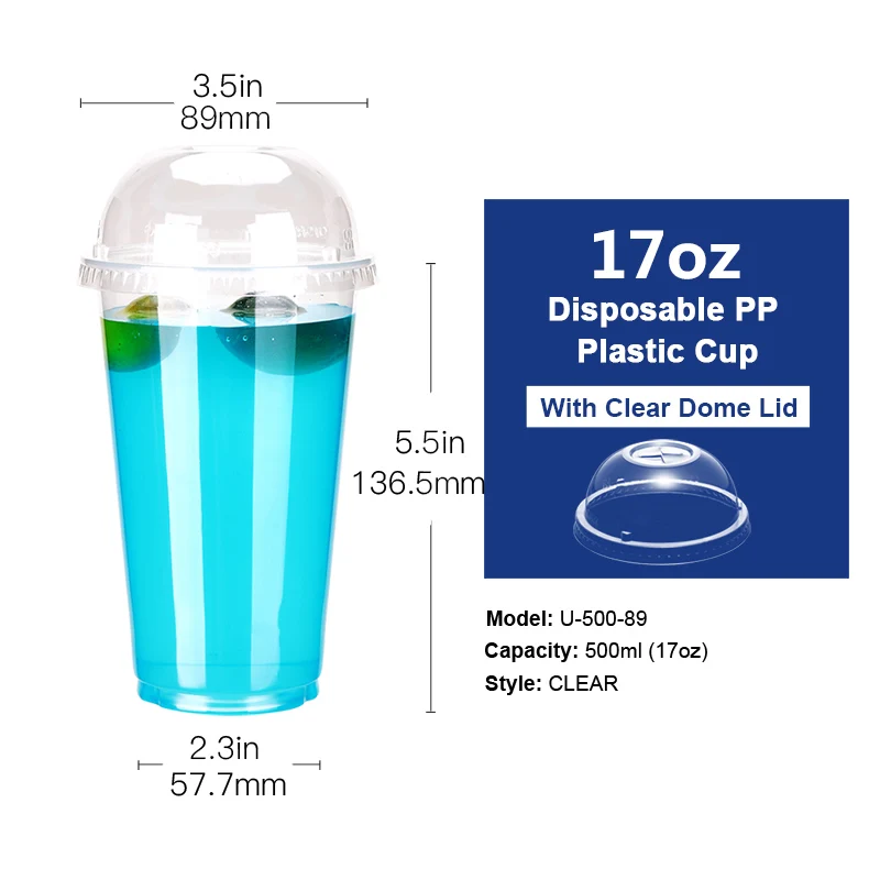 500ml Dome Lid OTOR 20 шт 17 унций 22 унций прозрачная одноразовая пластиковая чайная чашка кофейные чашки с крышками для ледяного кофе пузыря Boba смузи - Цвет: 500ml Dome Lid
