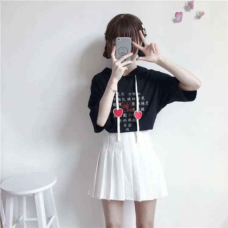 2019 Summer Women's Japanese Student Tens Girls Embroidered Short Sleeve T-shirt + Pleated Skirt Casual Sweet Two-piece Set |