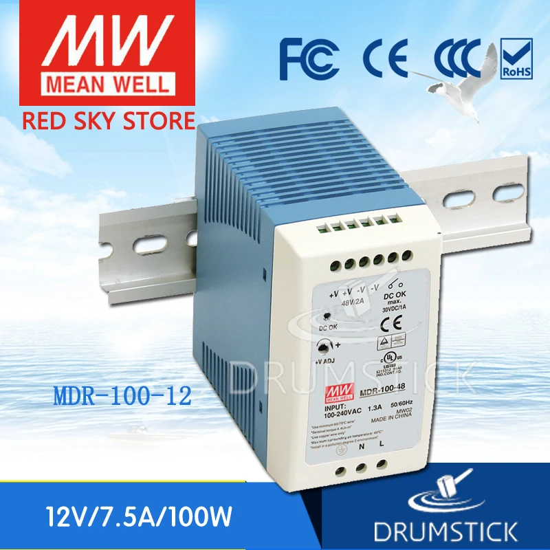 

(Only 11.11)MEAN WELL MDR-100-12 (5Pcs) 12V 7.5A meanwell MDR-100 12V 90W Industrial DIN Rail Power Supply