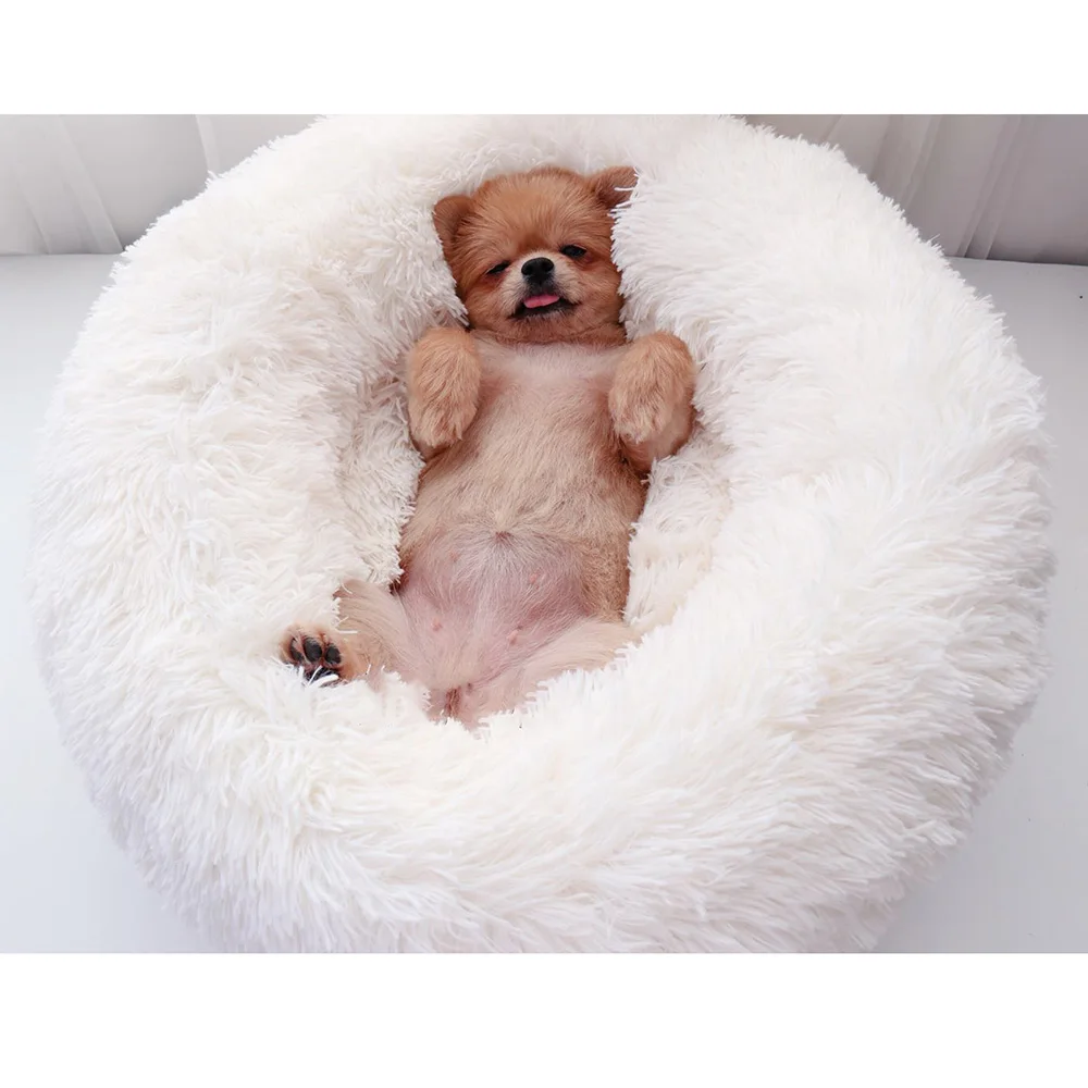 Мягкая Лежанка для собак и кошек однотонная плюшевая кровать глубокого сна
