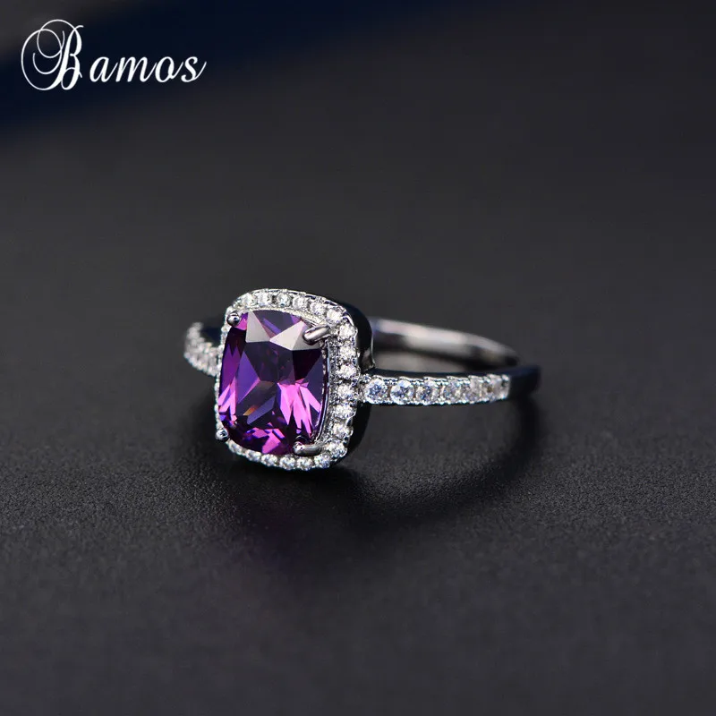 Bamos Purplr/Белый/Синий Геометрический Циркон Обручальное кольцо роскошные белые