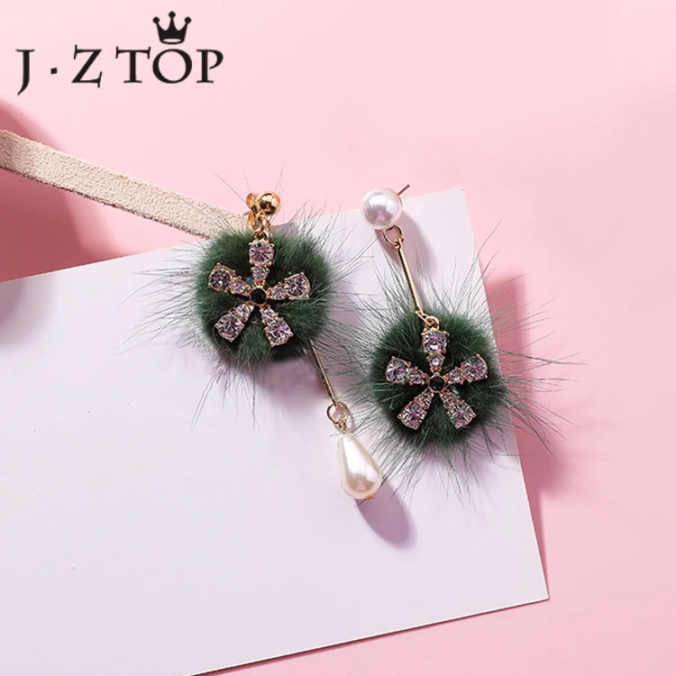 Женские серьги капельки Jztop с кристаллами и цветком зимние имитация меха норки