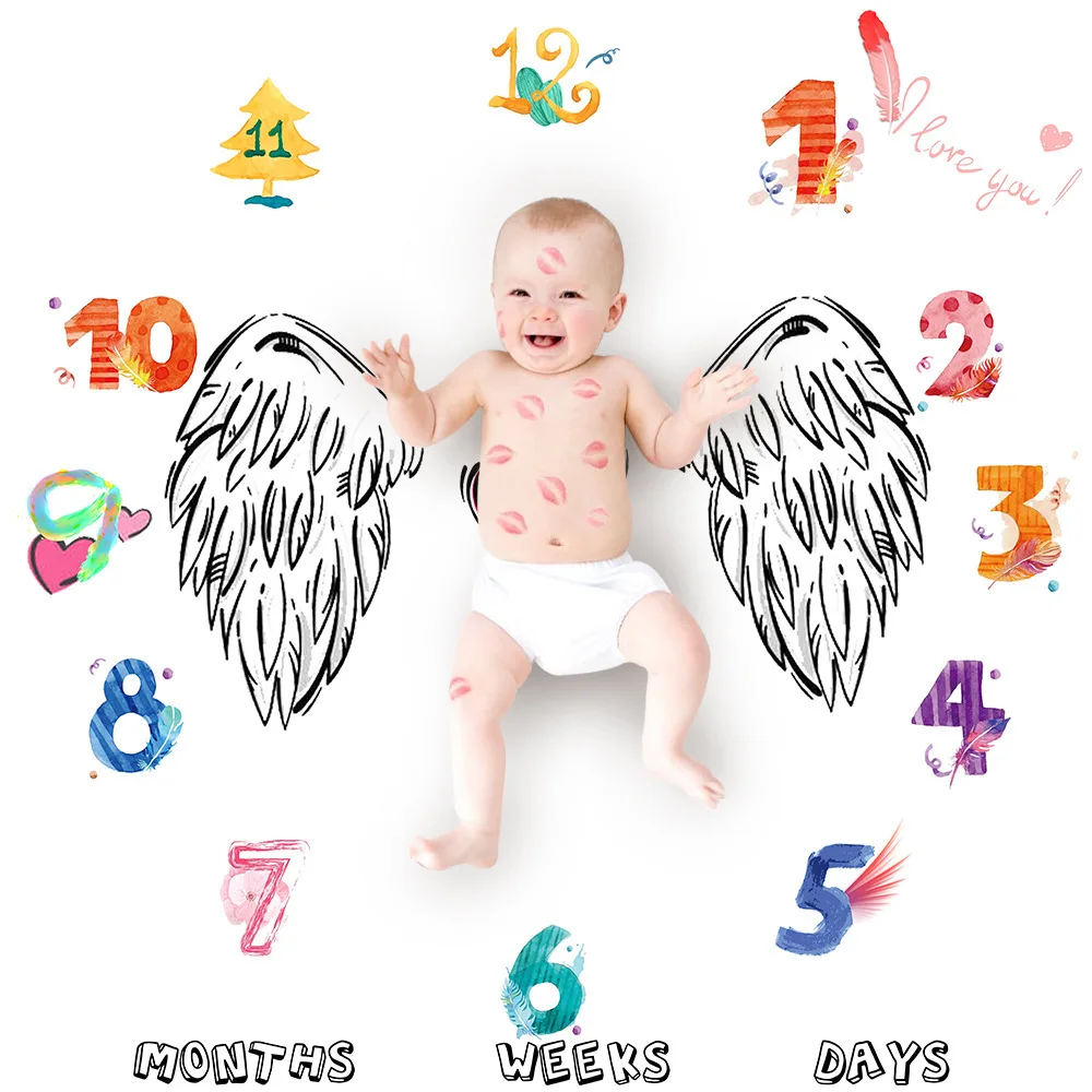 

Baby Photo Blankets Toddle Milestone Blankets Photography Backdrops Prop Letter Flower Print Blanket Newborn Wrap Swaddling