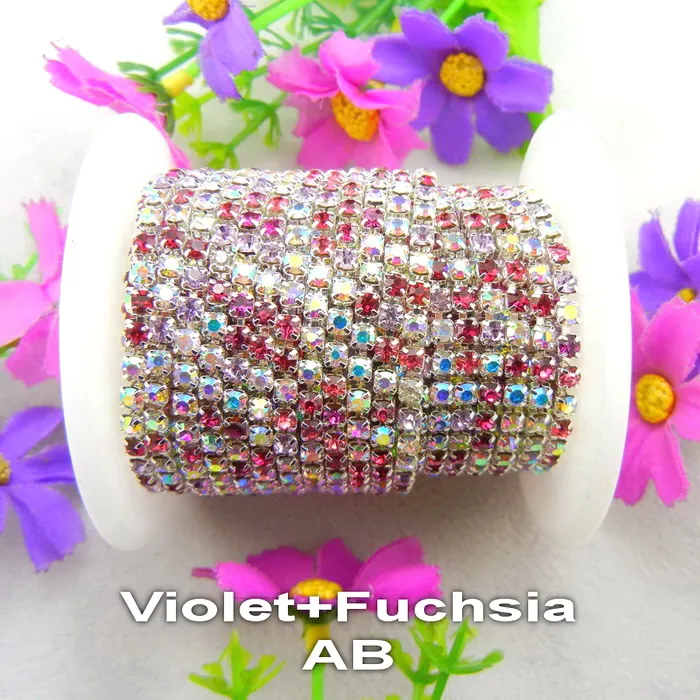 A14 Violet Fuchsia Высокая плотность 5 ярдов/рулон серебряный коготь цвета микс ss6 2 мм ss8 2,5 мм ss10 2,8 мм ss12 3 мм стразы на цепочке пришивной клей для отделки - Цвет: A14 Violet Fuchsia