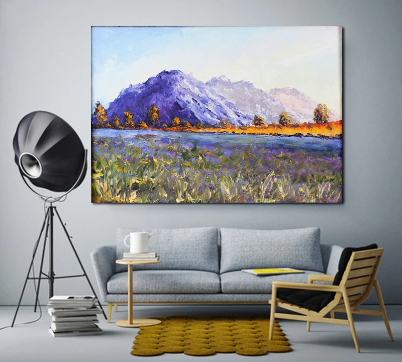 Весенний цветок Снежная горная горка пейзаж картина маслом на холсте Печать