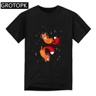 Мужская футболка с коротким рукавом, черная футболка в стиле хип-хоп с принтом космических Лис, уличная одежда в стиле Харадзюку, большие размеры, 2022