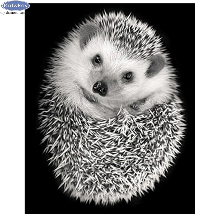 5D DIY Diamond Painting Black White Hedgehog Full Square Diamond Embroidery Full Display Cross Stitch Rhinestones mosaic Decor