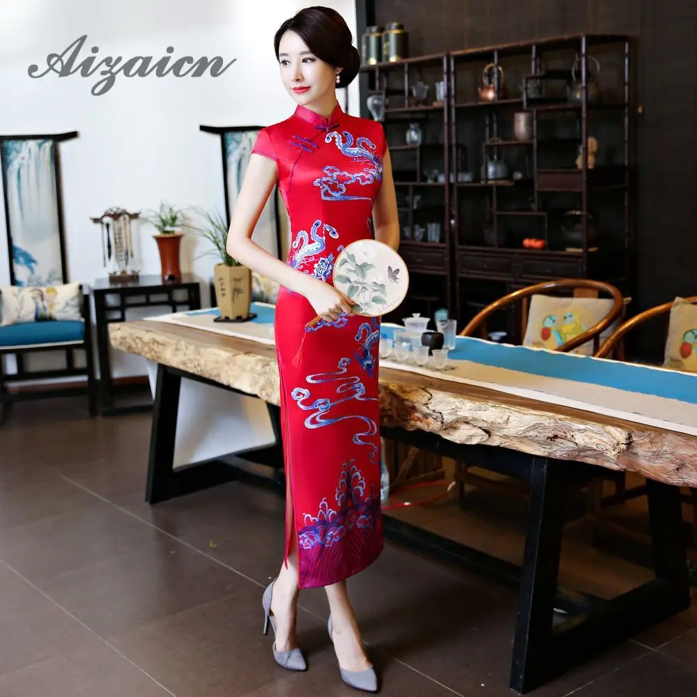 Восточные вечерние платья длинное шелковое платье чонсам традиционное