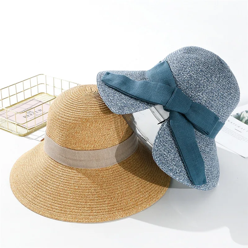 

1PC 2019 Summer Split Straw Hat Elegant Sun Hat Ladies Fashionable Casual Flat Brim Bowknot Sun Hats